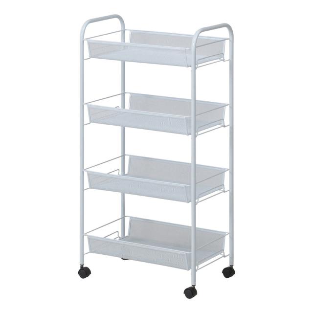 不二貿易 メッシュ トローリー4段WH LD01-629-1 【メーカー直送・代引不可・置配不可・配送地域限定】の通販は 5,567円