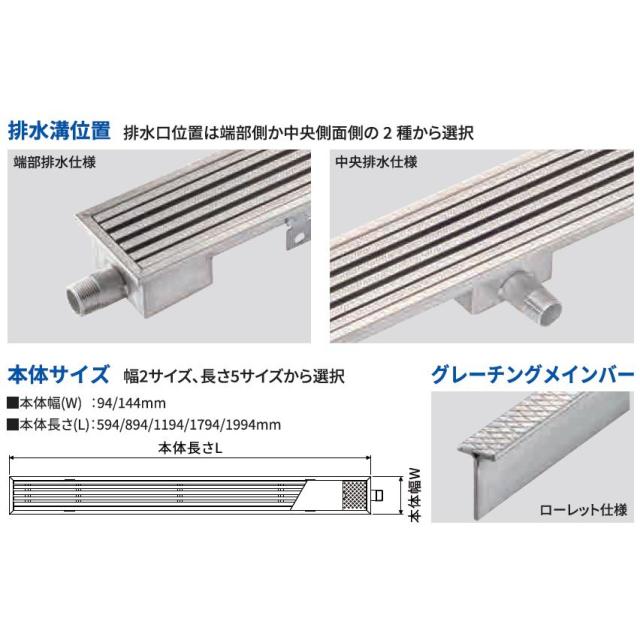ダイケン 排水ユニット ステンレスグレーチングタイプ 幅94mm SUG-SR1012C 【メーカー直送・代引不可・置配不可】_2