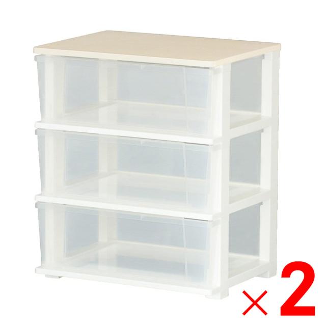 JEJ ピット 木製天板 ワイドチェスト 3段×2個 ケース販売