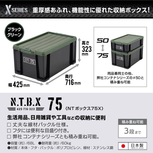 JEJアステージ NTボックス #75X ブラックグリーン ×3個 ケース販売 【大型便・時間指定不可】