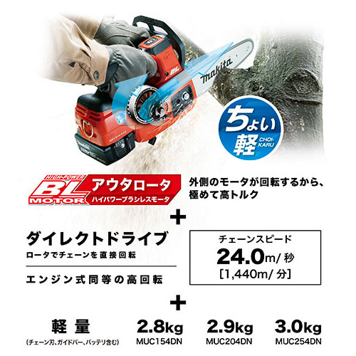 マキタ 充電式 チェンソー MUC154DGNR 18V M11薄刃仕様 【バッテリ×2・充電器 付属】 makita 電動 チェーンソー 充電式_2