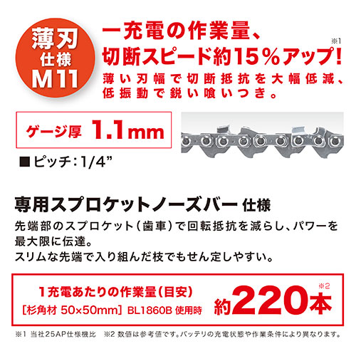 マキタ 充電式 チェンソー MUC154DGNR 18V M11薄刃仕様 【バッテリ×2・充電器 付属】 makita 電動 チェーンソー 充電式_3