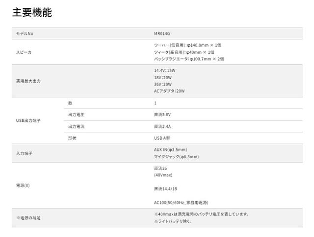 マキタ 充電式スピーカ MR014GZ 40Vmax 18V 14.4V AC100V makita 充電式 スピーカー ブルー_8