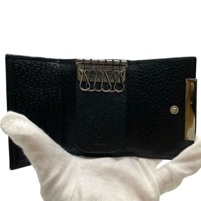 GUCCI グッチ 332184 6連 キーケース キーフック ロゴプレート シルバー ブラック レザー GUCCI グッチ 332184 6連 キーケース キーフック ロゴプレート