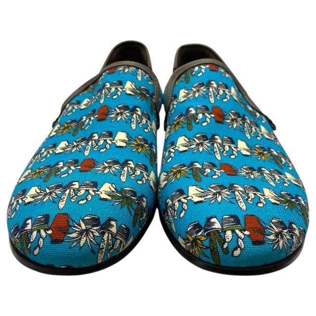 ドルチェ&ガッバーナ CA6003 ドルガバ スリッポン フラットシューズ 総柄 キャンバス ブルー DOLCE＆GABBANA[サイズ 8 1/2 (約27.5cm)] ドルチェ&ガッバーナ CA6003 ドルガバ スリッポン フラットシューズ 総