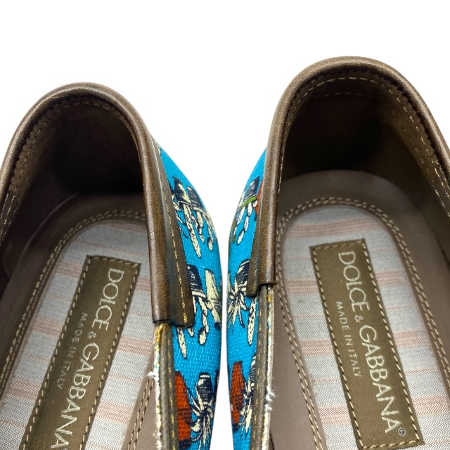 ドルチェ&ガッバーナ CA6003 ドルガバ スリッポン フラットシューズ 総柄 キャンバス ブルー DOLCE＆GABBANA[サイズ 8 1/2 (約27.5cm)] ドルチェ&ガッバーナ CA6003 ドルガバ スリッポン フラットシューズ 総
