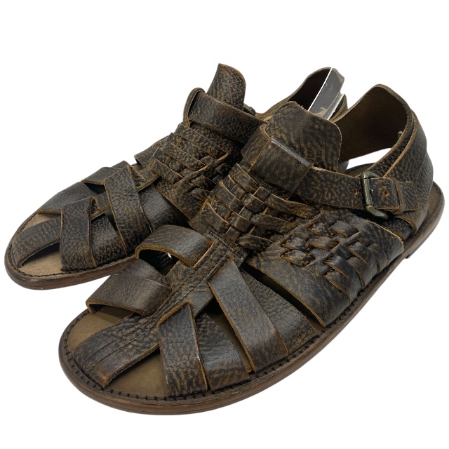 ドルチェ&ガッバーナ ドルガバ D&G メッシュ レザー サンダル ストラップ フラット ブラウン DOLCE＆GABBANA [サイズ10(約29cm)]