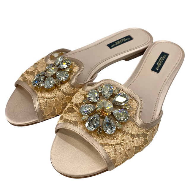 ドルチェ&ガッバーナドルガバ D&G レインボー スライドシューズ レース フラットサンダル DOLCE＆GABBANA [サイズ 37 1/2(約24.5cm)]