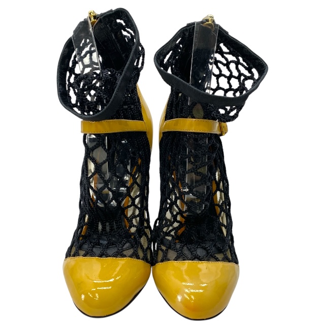 ドルチェ&ガッバーナ 13367 ドルガバ ハイヒール パンプス メッシュ ショート ブーツ イエロー ブラック DOLCE&GABBANA サイズ36(約23cm)]_1