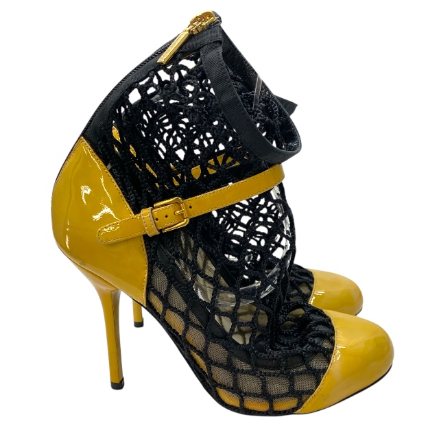 ドルチェ&ガッバーナ 13367 ドルガバ ハイヒール パンプス メッシュ ショート ブーツ イエロー ブラック DOLCE&GABBANA サイズ36(約23cm)]_4