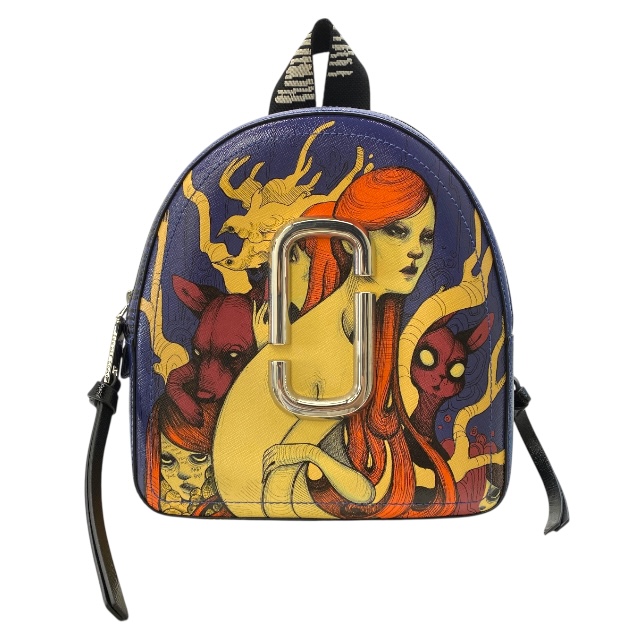 マークジェイコブス M0014477 ローレンサイ コラボ バックパック リュックサック バッグパック レザー ネイビー ロゴ MARC JACOBS