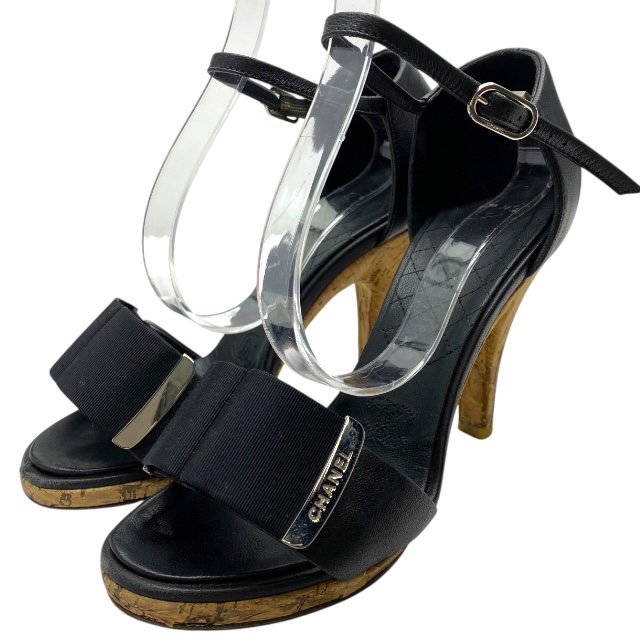 シャネル サンダル ヒール コルク ブラック CHANEL[サイズ (約21cm)]
