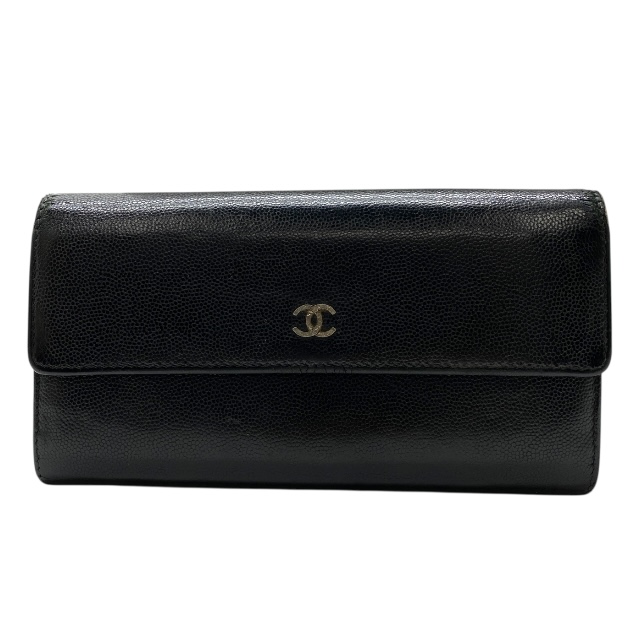 シャネル セブルガ 二つ折り 長財布 財布 ロングウォレット ココマーク キャビアスキン レザー ブラック CHANEL