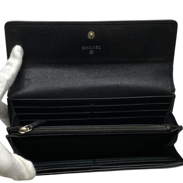 シャネル セブルガ 二つ折り 長財布 財布 ロングウォレット ココマーク キャビアスキン レザー ブラック CHANEL_5