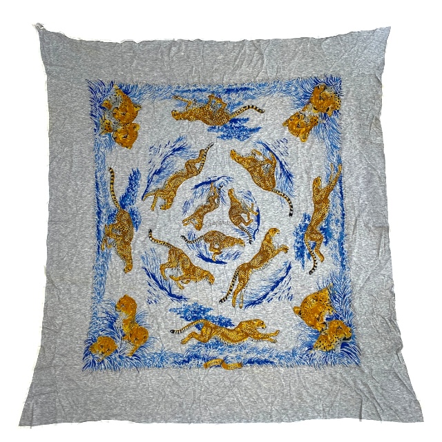 エルメス Guepards スカーフ カレ ヒョウ チーター 正方形 110×110cm タグ付き コットン ライトグレー オレンジ ブルー HERMES