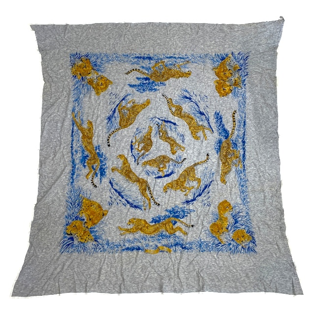 エルメス Guepards スカーフ カレ ヒョウ チーター 正方形 110×110cm タグ付き コットン ライトグレー オレンジ ブルー HERMES
