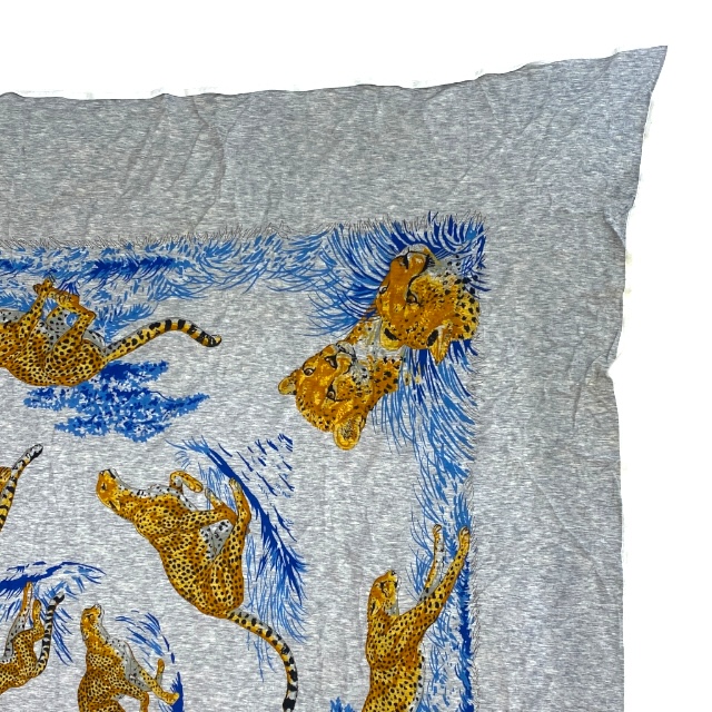 エルメス Guepards スカーフ カレ ヒョウ チーター 正方形 110×110cm タグ付き コットン ライトグレー オレンジ ブルー HERMES