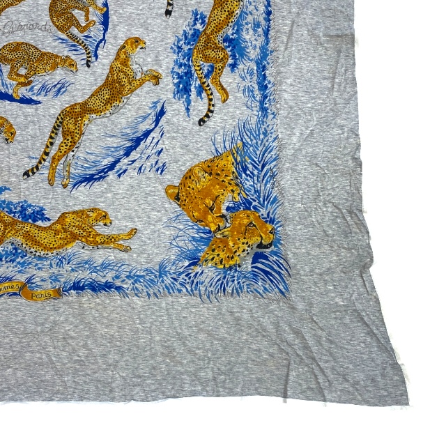 エルメス Guepards スカーフ カレ ヒョウ チーター 正方形 110×110cm タグ付き コットン ライトグレー オレンジ ブルー HERMES