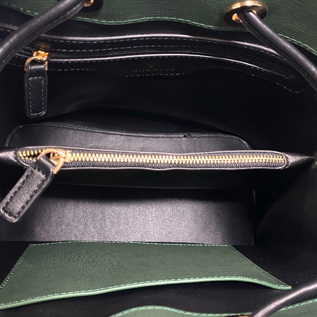 希少 シャリオール 2way ショルダーバッグ ハンドバッグ ロゴ ダーク グリーン ブラック レザー CHARRIOL_4
