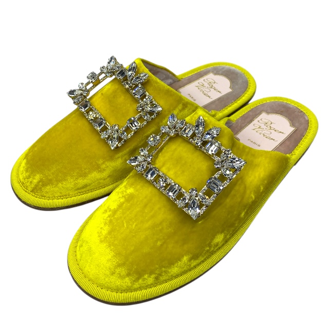 ロジェヴィヴィエ シューズ フラットミュール ポインテッドトゥ ベルベッド ビジュートリム イエロー Roger Vivier[サイズ35(約22cm)] 16,280円