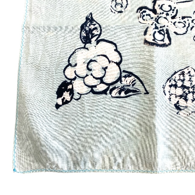 VINTAGE CHANEL ハンカチーフ ブルー カメリア ココマーク シャネル スカーフ ハンカチ バンダナ カメリア ロゴ ココマーク
