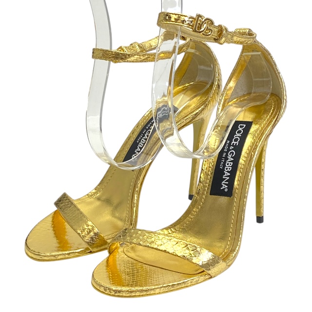 ドルチェ&ガッバーナ CR1717 ドルガバ アンクル ストラップ サンダル ヒール パイソン ゴールド DOLCE＆GABBANA [サイズ 36(約23cm)]正規品 安心品質 レディース ブランドシューズ 高級感 パーティー リゾート