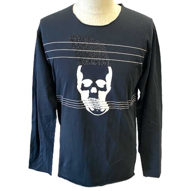ルシアンペラフィネ 長袖Tシャツ トップス クルーネック スカル ラインストーン コットン ブラック メンズ Lucien pellat-finet[サイズM] 高級感 人気モデル 上品デザイン