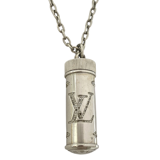 ルイ ヴィトン M68248 モノグラム ストラス ピルケース ネックレス ペンダント チェーン ロゴ シルバー ラインストーン LOUIS VUITTON ユニセックス 高級感 人気モデル 上品デザイン