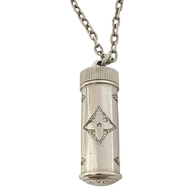 ルイ ヴィトン M68248 モノグラム ストラス ピルケース ネックレス ペンダント チェーン ロゴ シルバー ラインストーン LOUIS VUITTON ユニセックス 高級感 人気モデル 上品デザイン_1