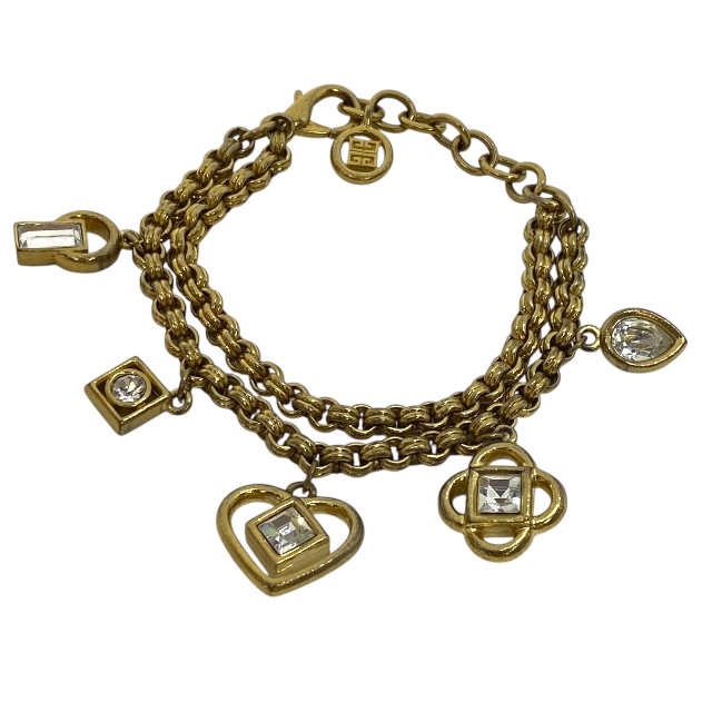 ジバンシー ヴィンテージ 2連 チャーム ブレスレット ハート フラワー クリスタル アクセサリー GIVENCHY レディース向け華やかデザイン 正規品の上質ジュエリー 6,480円