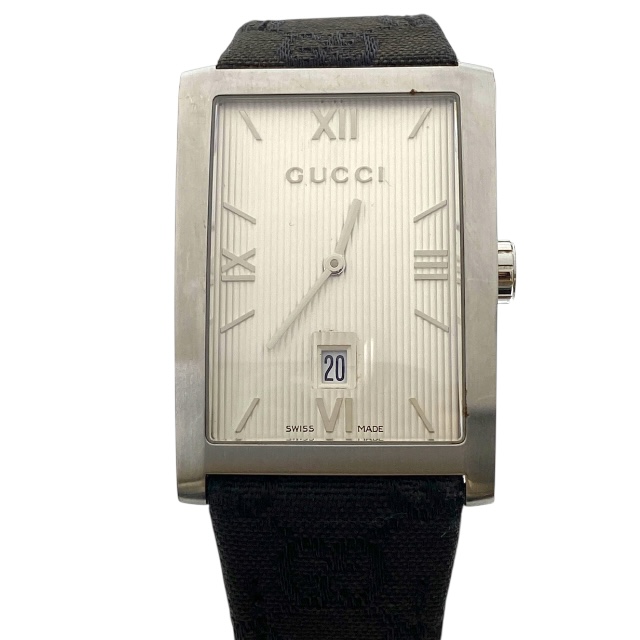 稼働品 グッチ 8600M クォーツ 腕時計 30m防水 ブラック シルバー GG柄