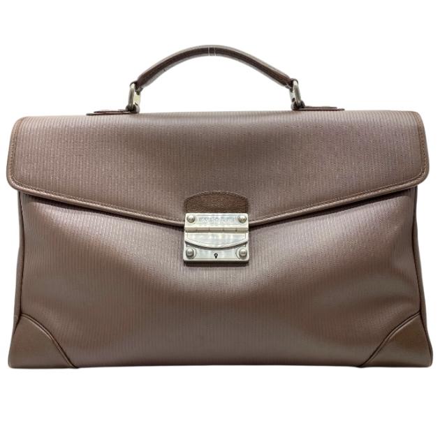 ブルガリ ミレリゲ ブリーフケース ビジネスバッグ ハンドバッグ レザー PVC ブラウン シルバー ロゴ 29589 BVLGARI メンズ 人気 定番 高級感 上品 モード