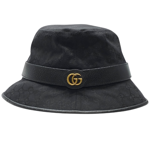 グッチ GGキャンバス バケットハット バケハ 帽子 ダブルG ロゴ ブラック コットン ポリエステル レザー 576587 GUCCI [サイズL] ユニセックス 人気 定番 高級感 モード 上品