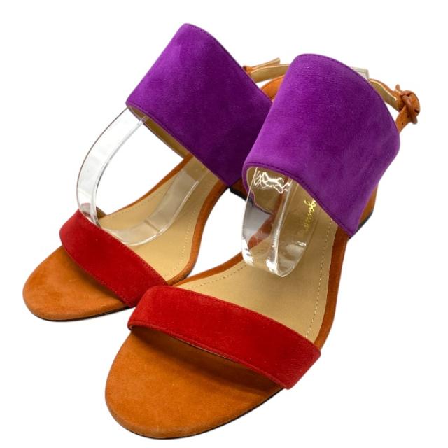 フェラガモ スエード サンダル ストラップ ヒール パープル レッド オレンジ スエード [サイズ5 1/2(約22cm)] Salvatore Ferragamo レディース 人気 上品 高級感 エレガント