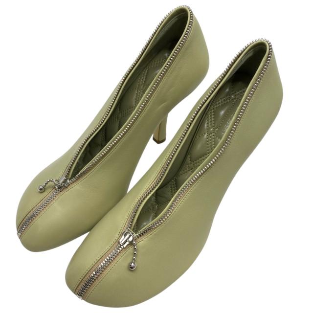 未使用 バーバリー ダニエル リー Baby Zip 100mm レザー パンプス ベイビージップ ヒール ライトグリーン [サイズ38(約25cm)] BURBERRY レディース 人気 定番 上品 高級感 エレガント