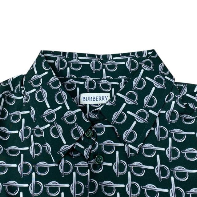 未使用 バーバリー モノグラム シャツ シルク プリント ロング スリーブ シャツ シルバー グリーン 8087853 1003 [サイズM] BURBERRY メンズ 人気 定番 上品 高級感 エレガント_4