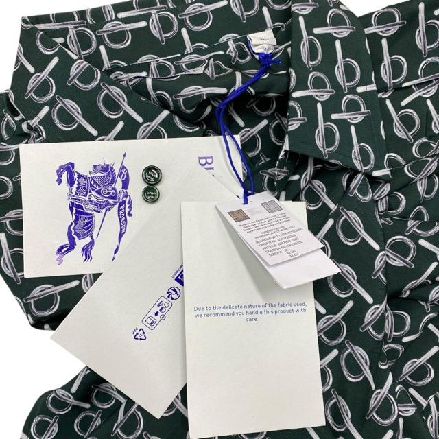 未使用 バーバリー モノグラム シャツ シルク プリント ロング スリーブ シャツ シルバー グリーン 8087853 1003 [サイズM] BURBERRY メンズ 人気 定番 上品 高級感 エレガント_8