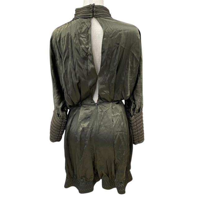 未使用 フェンディ シルクロンパース ミニワンピース ミニドレス バックオープン 編み地 カーキ FD8974 7DN FENDI[サイズ42] 正規品 立体デザイン 上品シルエット_2
