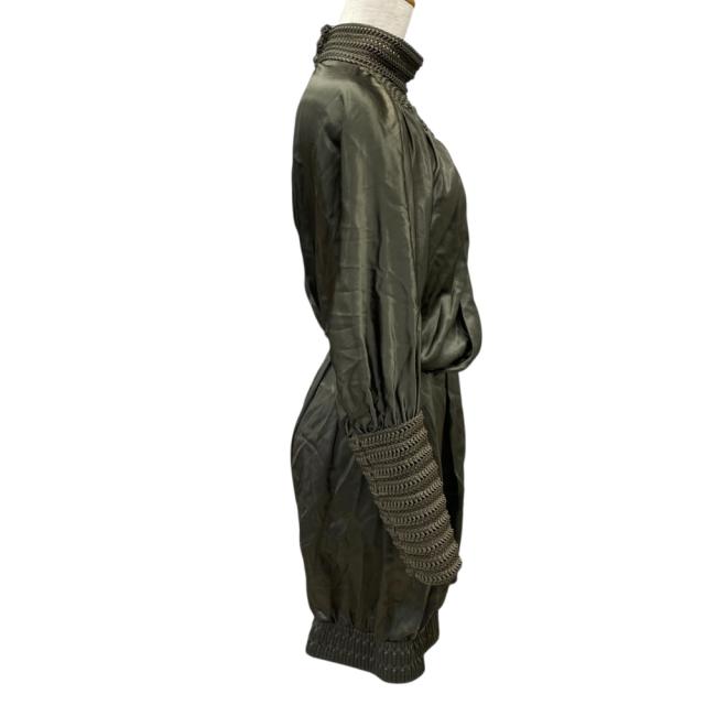 未使用 フェンディ シルクロンパース ミニワンピース ミニドレス バックオープン 編み地 カーキ FD8974 7DN FENDI[サイズ42] 正規品 立体デザイン 上品シルエット_3