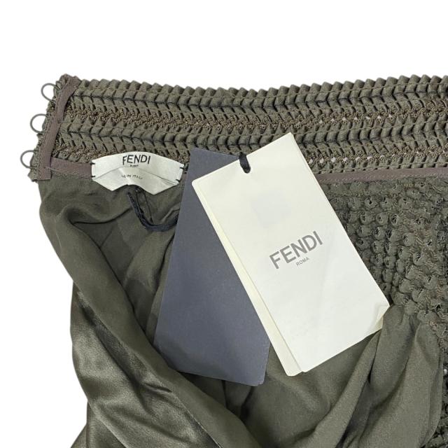 未使用 フェンディ シルクロンパース ミニワンピース ミニドレス バックオープン 編み地 カーキ FD8974 7DN FENDI[サイズ42] 正規品 立体デザイン 上品シルエット_6