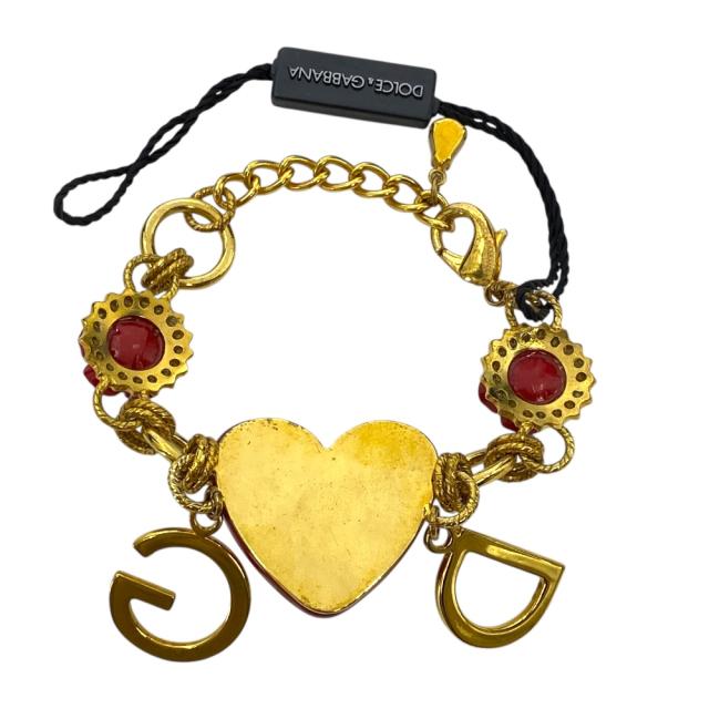 ドルチェ＆ガッバーナ ブレスレット ハート 薔薇 DGロゴ チェーン ラインストーン アクセサリー ゴールド レッド DOLCE&amp;GABBANA リユース 上品な輝きの装飾が魅力の手元映えデザイン_1