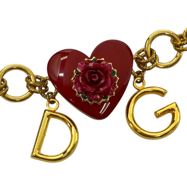 ドルチェ＆ガッバーナ ブレスレット ハート 薔薇 DGロゴ チェーン ラインストーン アクセサリー ゴールド レッド DOLCE&amp;GABBANA リユース 上品な輝きの装飾が魅力の手元映えデザイン_3