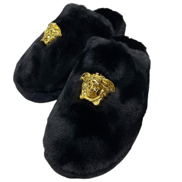 未使用 ヴェルサーチェ スリッパ ルームシューズ メデューサ フェイクファー ブラック [サイズ37(約23.5cm)] VERSACE 室内用 快適 高級感 存在感 トレンド 15,840円