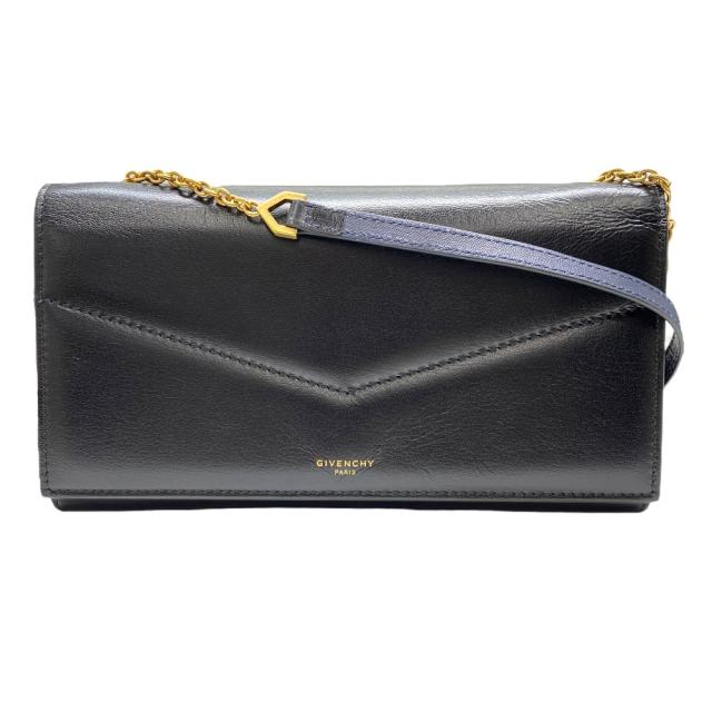 ジバンシィ ストラップ付き チェーンウォレット ショルダーバッグ 長財布 ロングウォレット クラッチバッグ ブラック レザー GIVENCHY 洗練 上質 エレガント 実用性