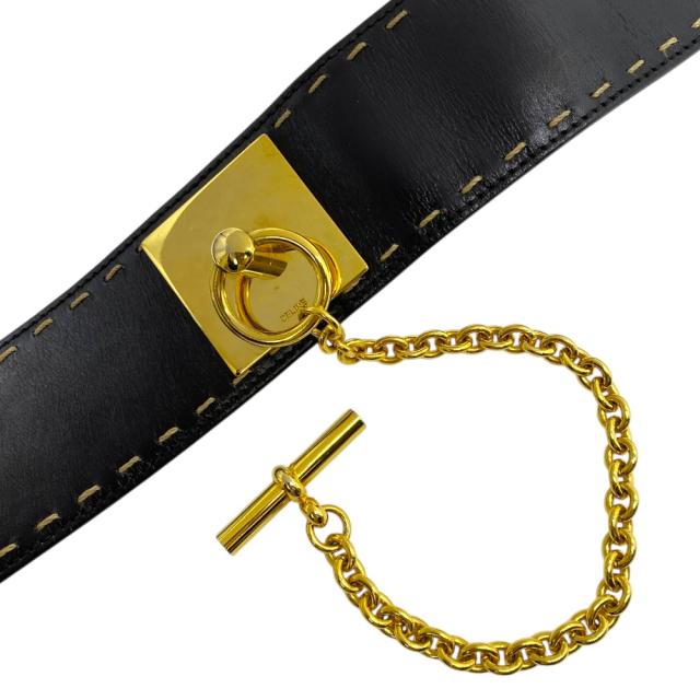 セリーヌ マンテルチェーンベルト アクセサリー チェーン ターンロック レザー ブラック ゴールド金具 [サイズ65] CELINE コーデ アクセント 上品 洗練 高級感 定番 存在感_2