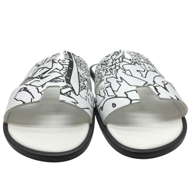 未使用 エルメス イズミール サンダル グラフ エルメス ホワイト ブラック レザー HERMES [サイズ40 約25cm] 上品 定番 実用性_1