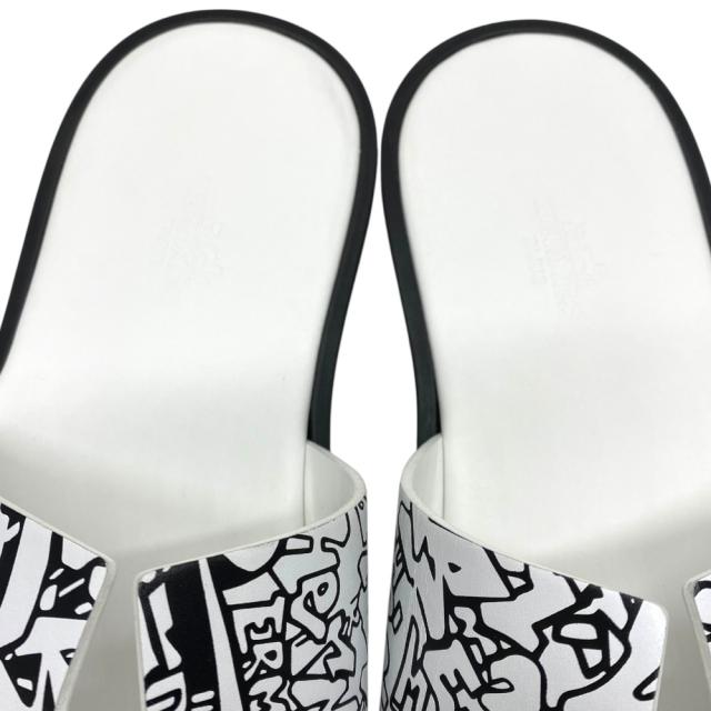 未使用 エルメス イズミール サンダル グラフ エルメス ホワイト ブラック レザー HERMES [サイズ40 約25cm] 上品 定番 実用性_6