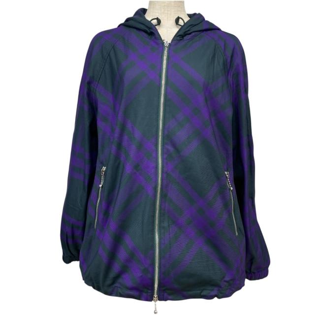 未使用 バーバリー ジャケット ジップアップ パーカー フーディ フーデッド チェック ナイロン パープル 8079011 BURBERRY [サイズXS] 未使用 軽量デザイン カジュアルコーデ アウトドア対応