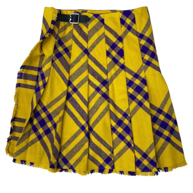 未使用 バーバリー チェック ラップスカート ひざ丈 ミディアム丈 イエロー　パープル ウール 8077198 BURBERRY [サイズIT36(S相当)] 未使用 上品印象 きれいめコーデ 春秋冬活躍