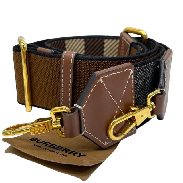 未使用 バーバリー バッグ用ストラップ ショルダーストラップ アクセサリー キャンバス レザー ブラウン ゴールド BURBERRY エレガント 上品 高級感 洗練 スタイリッシュ